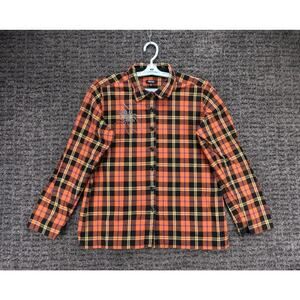 Krazy Kat Shirt Womens Large Orange Black Plaid Rhinestone Spider Halloween Fall